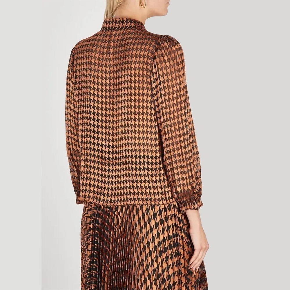 ALICE & OLIVIA | Lolita Houndstooth Devoré Semi-Sheer Chiffon Blouse | Size S - Picture 2 of 12